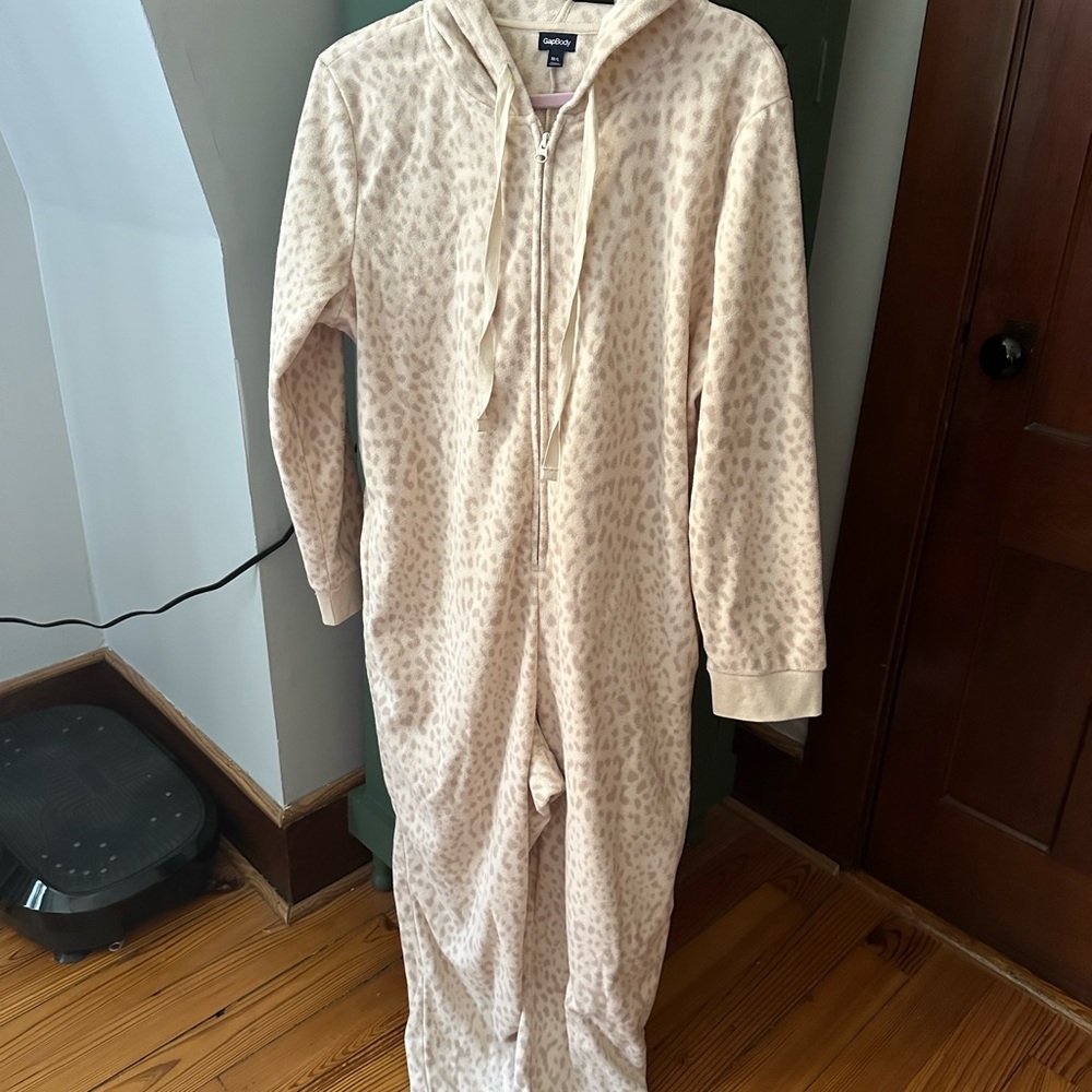 GapBody Cream Leopard Print Hooded Onesie